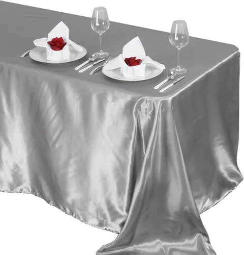 Miniatura 6 de Efavormart - Mantel rectangular de satén, 90 x 132 pulgadas, suave, oblongo, lavable, mantel decorativo de tela sedosa para bodas, fiestas, Plata