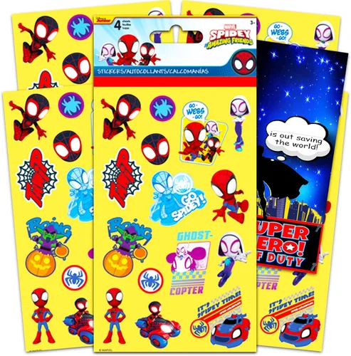 Marvel Calcomanías de Spidey y sus increíbles amigos, 60 calcomanías de Spiderman con Peter Parker, Miles Morales y Gwen Stacy (suministros para