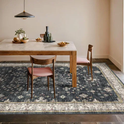 Miniatura 131 de Alfombra Boho Negra para Sala de Estar - Alfombra de Área Lavable de 10x14 Pies, Alfombras de Comedor para Debajo de la Mesa, Alfombra Suave de Pelo