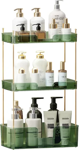 Miniatura 16 de Akinbas Organizador de baño de 3 niveles, bandeja de perfume de maquillaje, organizador de cuidado de la piel para tocador de baño (dorado)