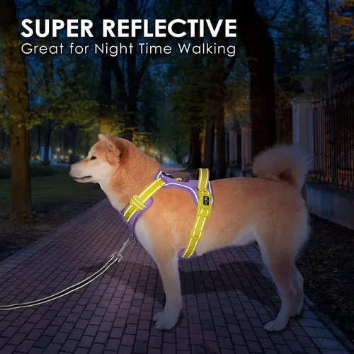Miniatura 6 de PHOEPET Arnés para perro sin tirones, chaleco para perro reflectante ajustable de colores únicos, con mango de entrenamiento suave, clips de metal