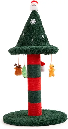 Poste rascador para gatos con 4 juguetes de peluche colgantes, alternativa al árbol de Navidad, dale a tu gato un juguete y rascador en uno con este