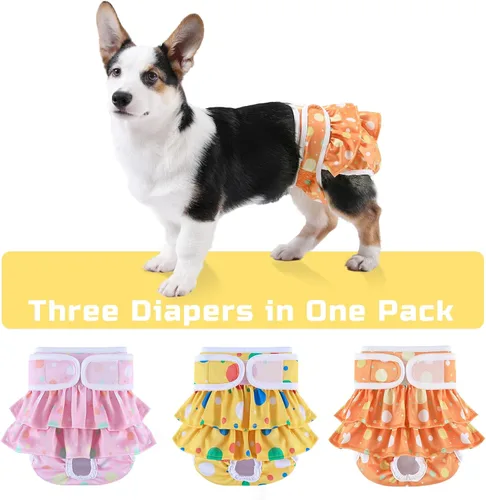 Miniatura 3 de Pañales Lavables para Perras Hembras Paquete de 3 Reutilizables Altamente Absorbentes, Pañales Premium para Cachorros, Pañales Duraderos a Prueba