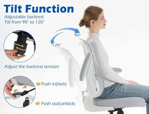 Miniatura 7 de TRALT Silla ergonómica de oficina, silla de escritorio con soporte lumbar ajustable, silla de computadora cómoda de malla con reposabrazos Gris