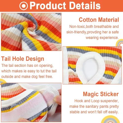 Miniatura 3 de QBLEEV Pañales para perras, bragas sanitarias lavables con tirantes ajustables, pañales reutilizables para cachorros, lindas bragas de período