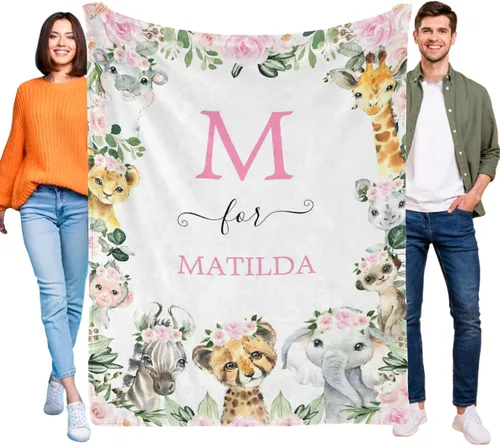 Miniatura 17 de Manta de bebé personalizada de animales del bosque para niños y niñas, manta de bebé personalizada con nombre Adventure Awaits Stuff recién nacido