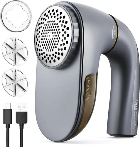 POPCHOSE Afeitadora de tela, removedor de pelusa para ropa, afeitadora de pelusa con cuchillas de 6 hojas y 2 velocidades, 2000 mAh recargable, Gris
