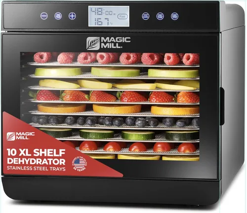 Miniatura 10 de Magic Mill - Máquina deshidratadora de alimentos premium (15 bandejas extra grandes de acero inoxidable) Secador de 800W para cecina de ternera
