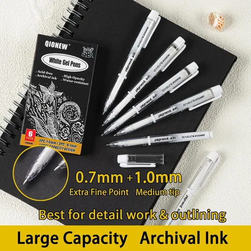 Miniatura 3 de Qionew Bolígrafos de gel blanco de 0.039 pulgadas, punta fina opaca de 0.028 in para dibujo de papel negro, resaltado artístico, diario de viñetas