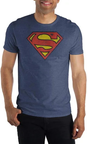 Bioworld Superman - Camiseta con logotipo para hombre, color azul marino jaspeado, Azul