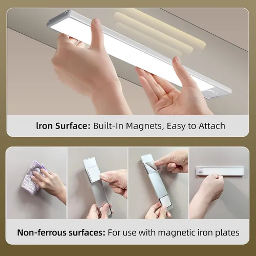 Miniatura 7 de Paquete de 4 luces para debajo del gabinete, luz recargable con sensor de movimiento para interiores, luces magnéticas inalámbricas regulables, 32