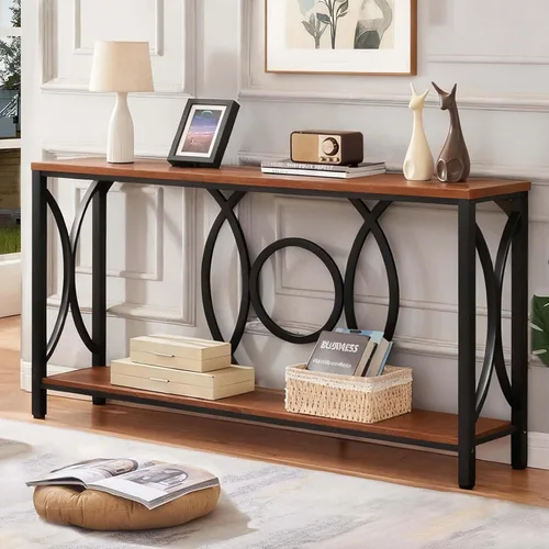 Miniatura 8 de HOMISSUE Mesa consola de sofá, moderna mesa consola dorada con mesa de mármol sintético, mesas de entrada de madera de ingeniería con almacenamiento