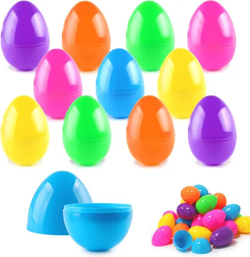 ROSAUI Paquete de 24 huevos de Pascua grandes reutilizables (3.4 pulgadas) – Conchas de plástico rellenables para caza de huevos de Pascua y