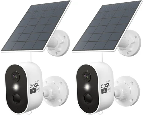 aosu Cámaras de seguridad solar 2K inalámbricas para exteriores, cámara solar para exteriores para seguridad del hogar, cámara WiFi con visión