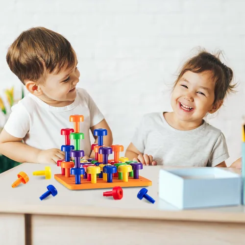 Miniatura 5 de Shappy Tablero de clavijas Montessori para niños pequeños, juguetes apilables de colores, 120 clavijas con 4 tablas de espuma, 4 juguetes educativos