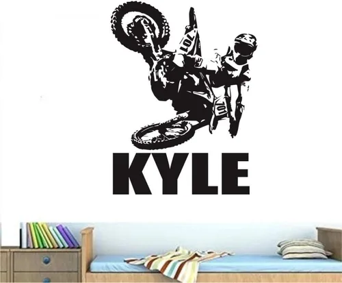 Miniatura 2 de Calcomanía de pared personalizada de motocross Dirt Biker - Añade nombre y número, cola látigo de motocross, inspiración de bicicleta de cross