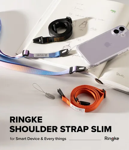 Miniatura 2 de Ringke Cordón de teléfono para iPhone 17 Pro Max y la mayoría de los teléfonos inteligentes [hebilla de un toque], correa de hombro ajustable, Negro