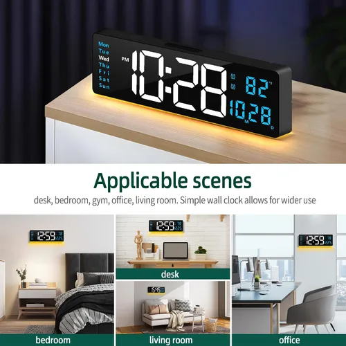 Miniatura 7 de LEIKE Reloj de pared digital grande de 16 pulgadas, control remoto, 2 alarmas, pantalla LED, DST automático, temperatura, reloj de luz nocturna