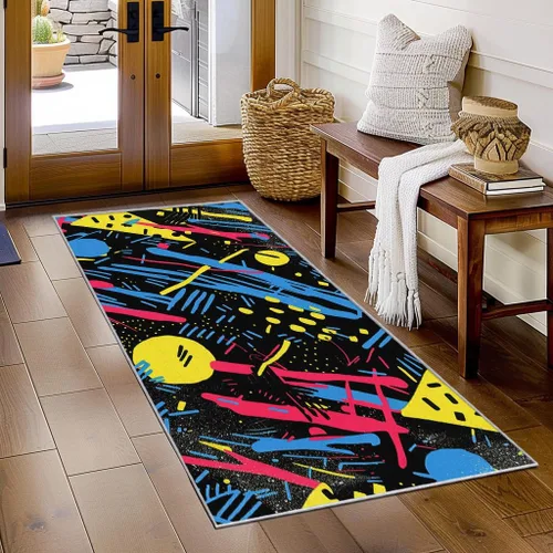 Miniatura 12 de Memphis Runner Rug 2x4 Small - Hallway Runner Rug Retro 80s Funky Geometric Fashion Pattern, Non Slip, Washable, Memphis Home Decor Carpet for
