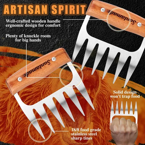 Miniatura 3 de Garras trituradoras de carne, garras de carne de acero inoxidable para carne de cerdo desmenuzado, pollo rallado, garras de oso para triturar carne