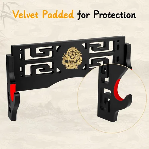 Miniatura 4 de Alyoen Soporte de pared Katana para espada Samurai con gancho acolchado de terciopelo y patrón de dragón, soporte de espada para sable de luz
