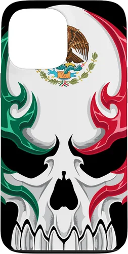 iPhone 13 Pro Max Bandera de México - Estilo tribal de calavera mexicana - Funda hecha en México