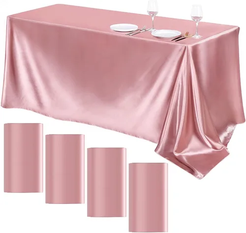 Miniatura 24 de TURSTIN Paquete de 4 manteles de satén negro de 102 x 58 pulgadas, mantel rectangular de seda brillante, tela suave, decoración de mesa para bodas