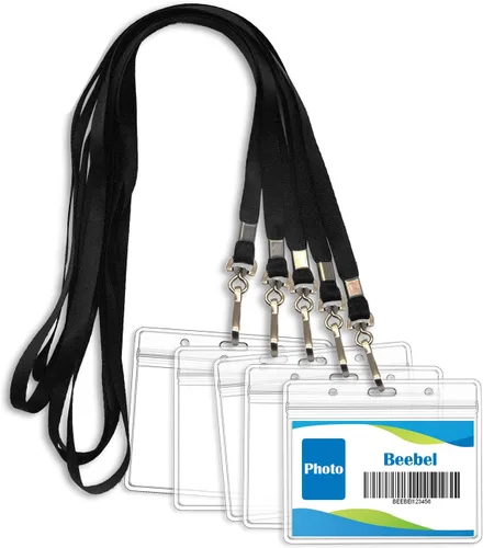 Beebel Cordones para tarjetas de identificación con cordón impermeable para tarjetas de identificación a granel para etiquetas de nombre (negro)