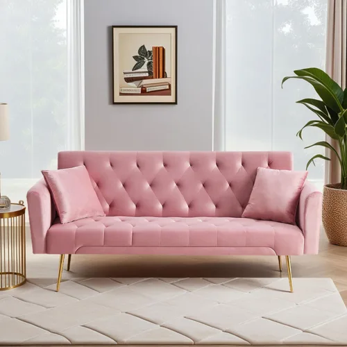 Miniatura 15 de Anwick - Sofá cama futón de terciopelo moderno con 2 almohadas, sofá cama convertible 2 en 1, sofá biplaza reclinable plegable con patas de metal