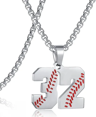 Miniatura 142 de SKQIR Colgante de número de jersey de béisbol para hombres y niños - Cadena de acero inoxidable para atletas - Negro