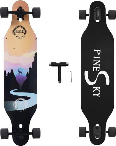 Miniatura 8 de Patineta longboard de 41 pulgadas, 8 capas, de arce natural, patineta completa para andar, cortar, hacer estilo libre y descender colinas