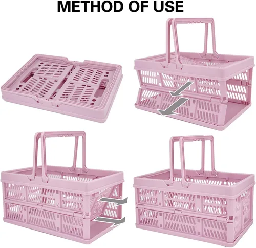 Miniatura 3 de ZHJINGYU cajas para almacenamiento, cestas de plástico para organizar, cesta de compras plegable, caja plegable con asas, caja de almacenamiento Rosa