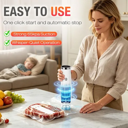 Miniatura 2 de Sellador al vacío compacto para alimentos, máquina selladora al vacío de mano con 10 bolsas reutilizables, sellador automático portátil de alimentos