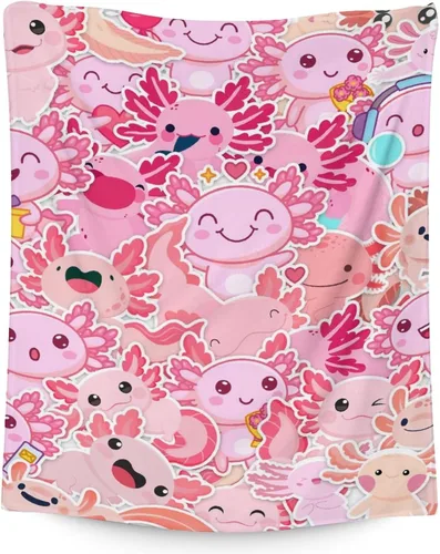 Miniatura 17 de Axolotl - Manta de regalo de 40 x 50 pulgadas para niñas, manta suave y mullida azul para cama, sofá y sala de estar Axolotl1-1
