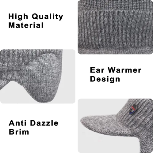Miniatura 5 de Muryobao Gorro de invierno para hombre, con visera de punto, con forro polar y calentador de cuello