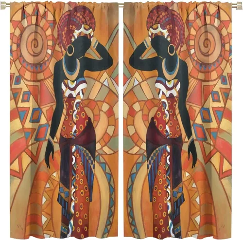Miniatura 34 de Cortina de mujer africana, con estampado étnico tribal y étnico, reducción de ruido, para dormitorio, sala de estar, cortinas con aislamiento