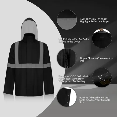 Miniatura 39 de TCCFCCT Chaqueta de lluvia de alta visibilidad para hombre, impermeable, abrigo de lluvia de alta visibilidad para hombres y mujeres con capucha