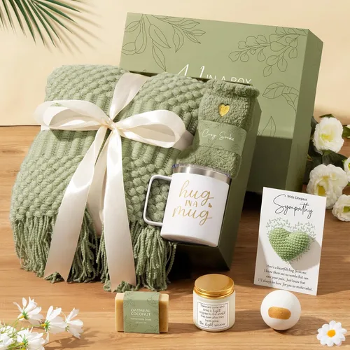 Miniatura 4 de Cestas de Regalo de Condolencias Regalos de Simpatía para Pérdida de un Ser Querido Madre Padre Esposo Mamá Papá, Regalos Conmemorativos de Verde