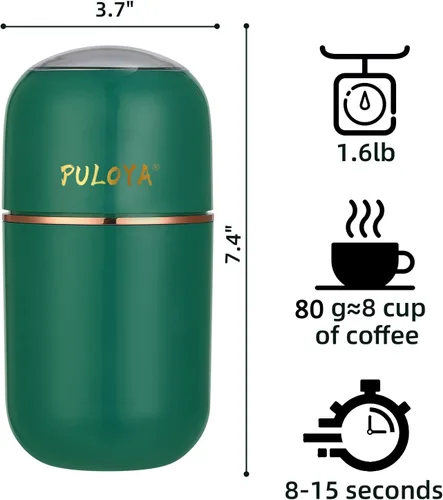 Miniatura 6 de Molinillo de Café Eléctrico para Granos, Especias, Hierbas, Granos y Frutos Secos, Cuchillas de Acero Inoxidable, 2.8 oz, Verde