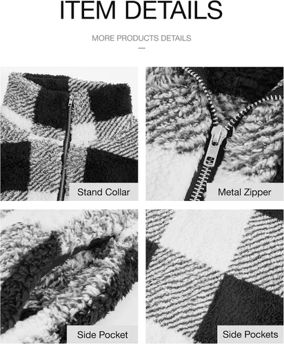 Miniatura 3 de BTFBM - Suéter sin botones de sherpa con capucha para mujer, con 14 de cremallera y manga larga, suave y mullida, de vellón