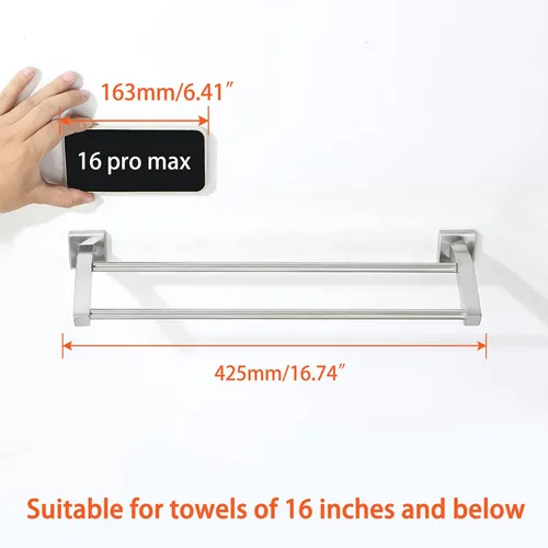 Miniatura 3 de Alise Toalleros dobles de baño, toalleros para baño, soporte de pared de 16 pulgadas, resistente acero inoxidable SUS304, toallero para toallas