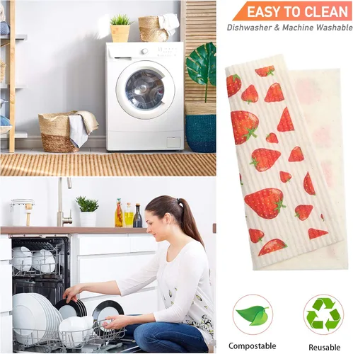 Miniatura 3 de Patelai Paños de cocina suecos mixtos de frutas reutilizables, absorbentes y de secado rápido, paños de limpieza para cocina, arándano, cereza