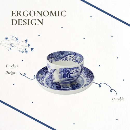 Miniatura 6 de Spode Taza de té y platillo italiano azul, juego de 4 tazas gigantes, taza de café, taza de 20 onzas para té, lattes, expresos y bebidas calientes