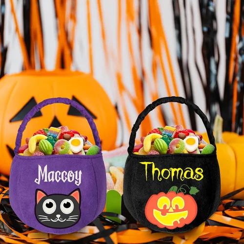 Miniatura 7 de Cesta personalizada de Halloween, bolsa de cubo personalizada con nombre personalizado, bolsa de mano de calabaza, regalos para niños y niñas