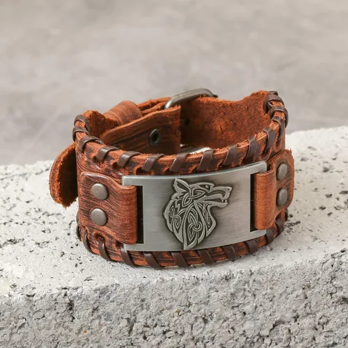 Miniatura 6 de HAQUIL Pulsera vikinga wicca egipcia negra marrón ancha de cuero pulsera antigua medieval joyería regalo para hombres