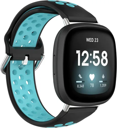 Miniatura 7 de BabyValley Correa compatible con Fitbit Versa 4/Versa 3/Sense Banda de silicona + conector de metal Correa de pulsera transpirable Correa de reloj