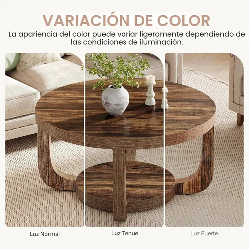 Miniatura 7 de Tribesigns - Mesa de café redonda, mesa de café circular de 2 niveles con almacenamiento, mesa auxiliar moderna de acento de madera para sala
