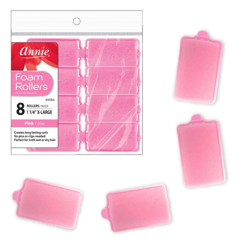 Annie Rodillos de espuma extra grandes de 1 1/4 pulgadas, 8 rizadores de esponja suave rosa para rizos y ondas sin calor, no necesita alfileres ni