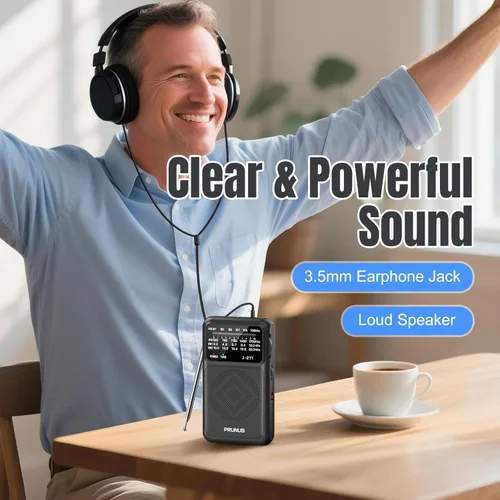 Miniatura 4 de PRUNUS J-211 - Radio portátil AM FM con carga USB C y operada por baterías AA, radio de transistor, fuerte recepción y altavoz claro, conector