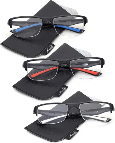 Miniatura 3 de Newbee Fashion - Paquete de 3 gafas de lectura deportivas para hombre, medio marco, 1.00 dioptrías, azul, rojo y blanco